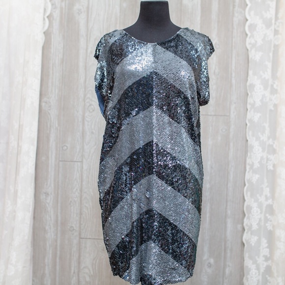 HH Haute Hippie Chevron Sequin Silk shift L - Picture 3 of 8